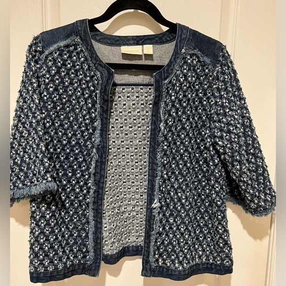 Chico’s Womens Open Front Jacket Sz 1 Medium Cutouts 3/4 Sleeve. - Picture 1 of 5